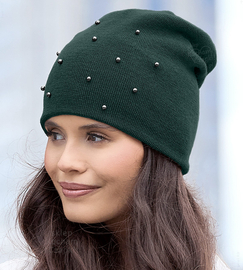 Czapka zimowa damska, wełniana 100% merino, Gobena, zielony butelkowy, 55-57 cm