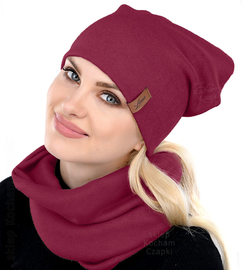 Czapka i komin damski, komplet wiosenny-jesienny, bordowy, Clara, 55-58 cm