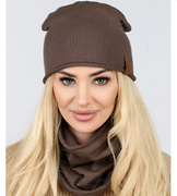 Czapka i komin damski, komplet wiosenny-jesienny, Mirandi, czekoladowy, 55-57 cm