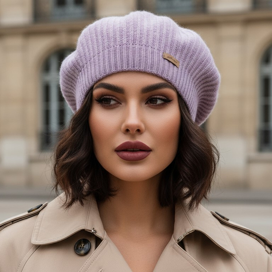 Beret damski, zimowy, Arcadia, fioletowy, 55-60 cm