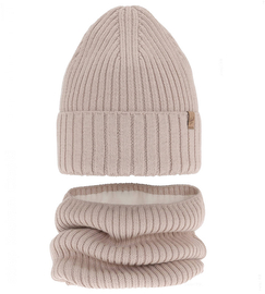 Czapka i komin merino, polar, Semalia, beżowy, 48-50 cm