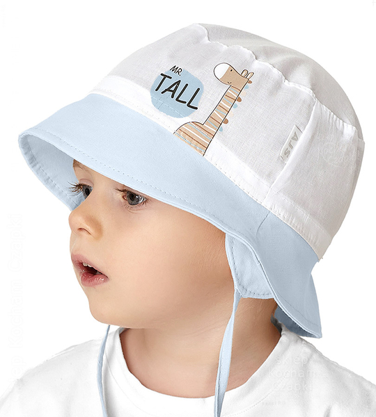 Kapelusz dla chłopca, wiązany, na lato, niebieski jasny + biały, Tinggi, 49-51 cm