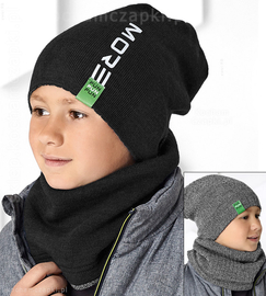 Komplet dla chłopca, czapka i komin, czarny+szary, Ralph, 50-54 cm