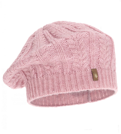 Beret damski z wełną merino, Nensja, różowy, 55-60 cm
