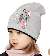 Czapka wiosenna/jesienna, dla dziewczynki, z obrazkiem, szara, Corallo, 48-50 cm