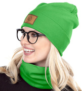 Czapka i komin damski, komplet jesienny/wiosenny, bawełna, zielona, Livnea, 55-57 cm