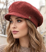 Damski kaszkiet na zimę, czapka z daszkiem Revna, czerwono ceglany melanż, 56-59 cm