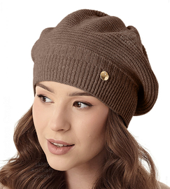 Czapka damska zimowa, beret, Vidalora, brązowy, 56-59 cm