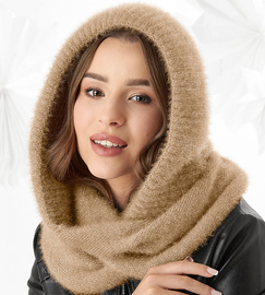 Komin z kapturem damski, kominiarka damska, Onaasi,  beżowy , 55-62 cm