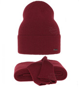 Czapka i szalik,  komplet merino 100%, Lemona, bordowy, 54-56 cm