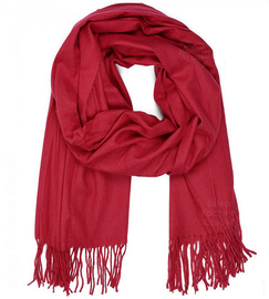 Szalik damski cienki z frędzlami – miękki, poliestrowy, na jesień i zimę, czerwony