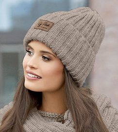 Czapka wełniana damska, Gonnesa, brąz jasny, 55-60 cm