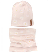 Czapka i komin, wiosenny komplet dla dziewczynki, różowy - margaretki, 46-49 cm