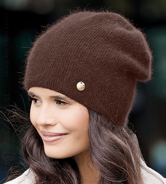 Czapka zimowa damska z angorą, Britima, brązowa, 55-58 cm