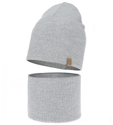 Czapka i komin dla dziewczynki, jesienny/wiosenny komplet, 100% wełny merino, Croana, szary (08), 52-54 cm