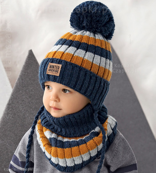 Komplet czapka i komin w paski George, rozm. 49-52 cm