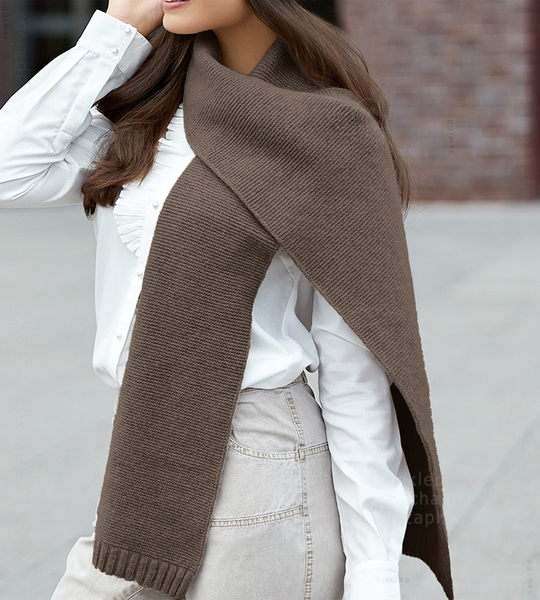 Ekskluzywny szalik damski, wełniany, Viveka, brązowy (O)