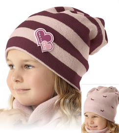 Czapka smerfetka zimowa dla dziewczynki, dwustronna, pieski jamniki, Lusija, bordo, 50-54 cm