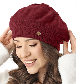 Beret damski, czapka,  Belana, bordowy, 56-59 cm