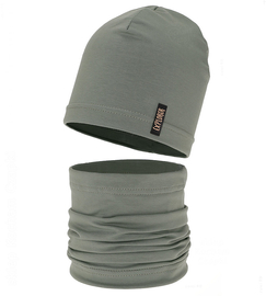 Czapka i komin dla chłopca, komplet wiosenny/jesienny, Boohart, oliwka, 52-54 cm