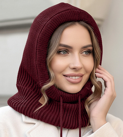 Komin z kapturem damski, kominiarka damska, Gaurina, bordowy, uniwersalny