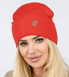 Czapka damska jesienna/wiosenna, prążek, Tesjawa, czerwona, 56-60 cm