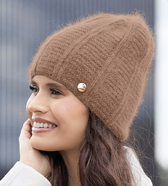 Czapka zimowa damska z angorą, Kristana, karmel, 55-58 cm
