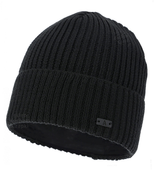 Czapka zimowa męska, z wełną merino, Fojjer, czarna, 56-59 cm