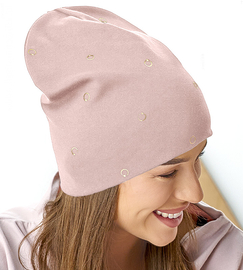 Czapka damska wiosenna/jesienna, bawełniana, brudny róż, Ilargia, 54-56