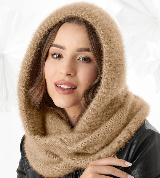 Komin z kapturem damski, kominiarka damska, Onaasi,  beżowy , 55-62 cm