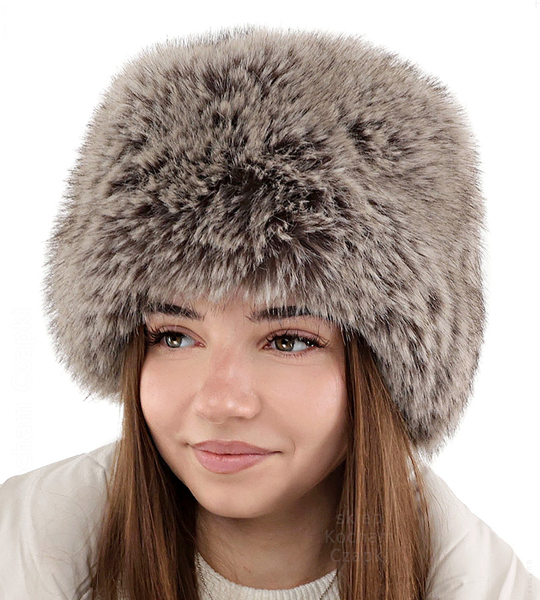 Czapka z futra ekologicznego, zimowy toczek futrzany, Loqly, beżowa, 54-55 cm