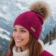 Czapka zimowa damska, merino 50%, Fibia, różowa (05), 56-60cm