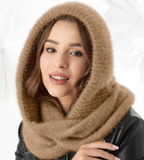 Kominiarka damska, komin z kapturem, Onaasi, karmelowy, 55-62 cm