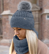 Czapka z pomponem i komin damski zimowy, Mauricia, niebieski (28), 55-57 cm