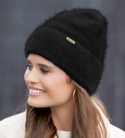 Czapka zimowa, damska, Mollie, angora, czarny, 54-56 cm
