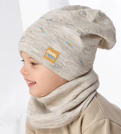 Komplet jesienno-zimowy dla chłopca, czapka i komin, Nuoro, beżowy,  46-50 cm