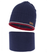 Czapka i komin dla chłopca, komplet jesienny/wiosenny, Noldon, granatowy, 50-52 cm