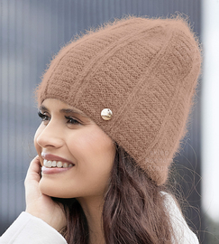 Czapka zimowa damska z angorą, Kristana, karmel jasny, 55-58 cm