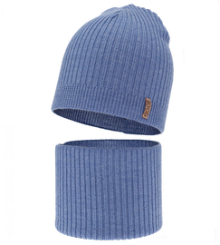 Czapka i komin dla chłopca, jesienny/wiosenny komplet, 100% wełna merino, Shetter, 51-53 cm