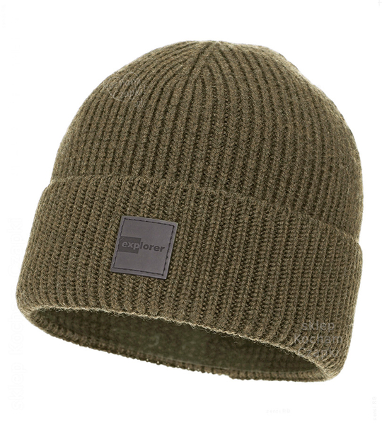 Czapka zimowa męska, wełniana, 100% merino, Rionos, khaki, 56-59 cm