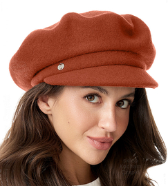Kaszkiet damski zimowy, wełniany, Werona, rudy, 55-58 cm