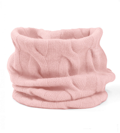 Komin damski z wełny merino i kaszmiru, M1074, warkocze, pudrowy róż