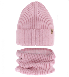 Czapka i komin merino, polar, Semalia,  różowy (01), 48-50 cm