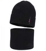 Czapka i komin dla dziewczynki jesienny, wiosenny komplet, czarny, Velara, 48-50