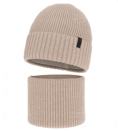 Czapka i komin dla chłopca, Rahian,100% merino, beżowy (06), 50-52 cm