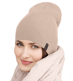 Czapka wiosenna/jesienna damska, w prążek, beżowy (2), Cemri, 54-56 cm