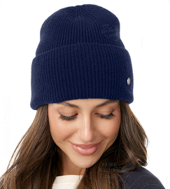 Czapka Damska z Wełny Merino, Erazma, granatowa, 55-57 cm