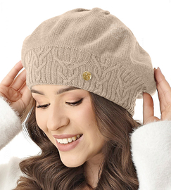Beret damski, czapka,  Belana, beż melanż, 56-59 cm
