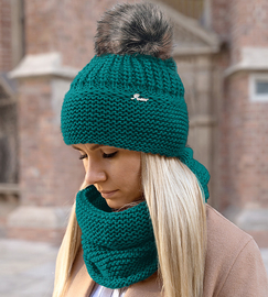 Czapka zimowa z pomponem i komin, damski komplet Mauricia, rozm. 55-57 cm