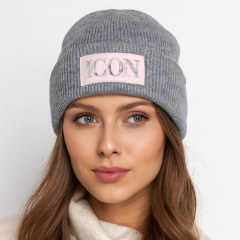 Czapka zimowa damska, szara, Icon, 55-58 cm